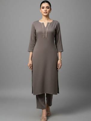 women regular thread work silk crepe workwear kurta with trousers 3