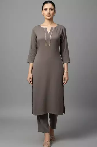 women regular thread work silk crepe workwear kurta with trousers