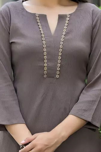 women regular thread work silk crepe workwear kurta with trousers