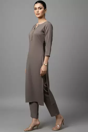 women regular thread work silk crepe workwear kurta with trousers
