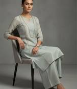 women ethnic motifs embroidered regular thread work workwear kurta with palazzos
