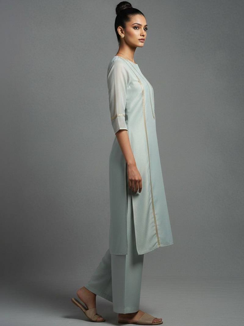 women ethnic motifs embroidered regular thread work workwear kurta with palazzos