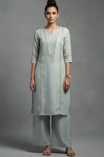 women ethnic motifs embroidered regular thread work workwear kurta with palazzos