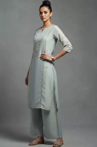 women ethnic motifs embroidered regular thread work workwear kurta with palazzos