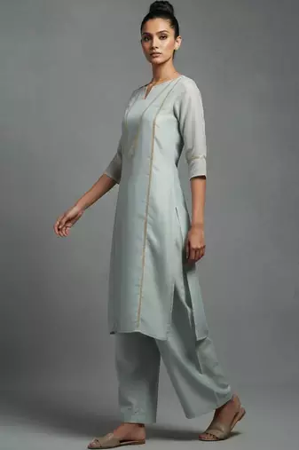women ethnic motifs embroidered regular thread work workwear kurta with palazzos