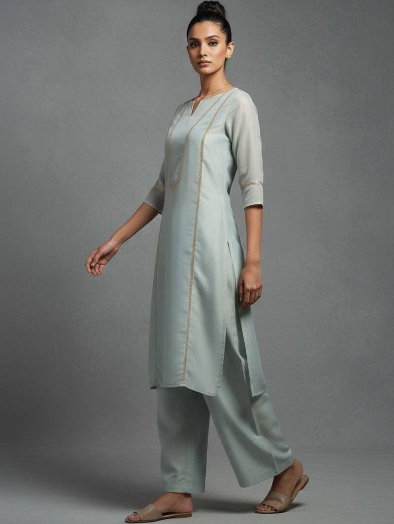 women ethnic motifs embroidered regular thread work workwear kurta with palazzos