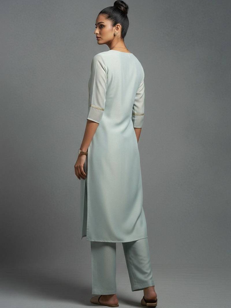 women ethnic motifs embroidered regular thread work workwear kurta with palazzos