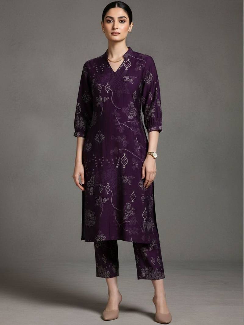 women ethnic motifs printed regular workwear kurta with trousers