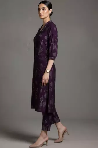 women ethnic motifs printed regular workwear kurta with trousers