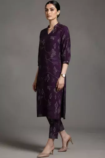 women ethnic motifs printed regular workwear kurta with trousers