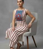 women striped regular sequinned workwear kurta with trousers