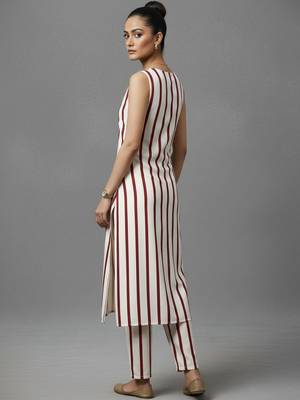 women striped regular sequinned workwear kurta with trousers 5