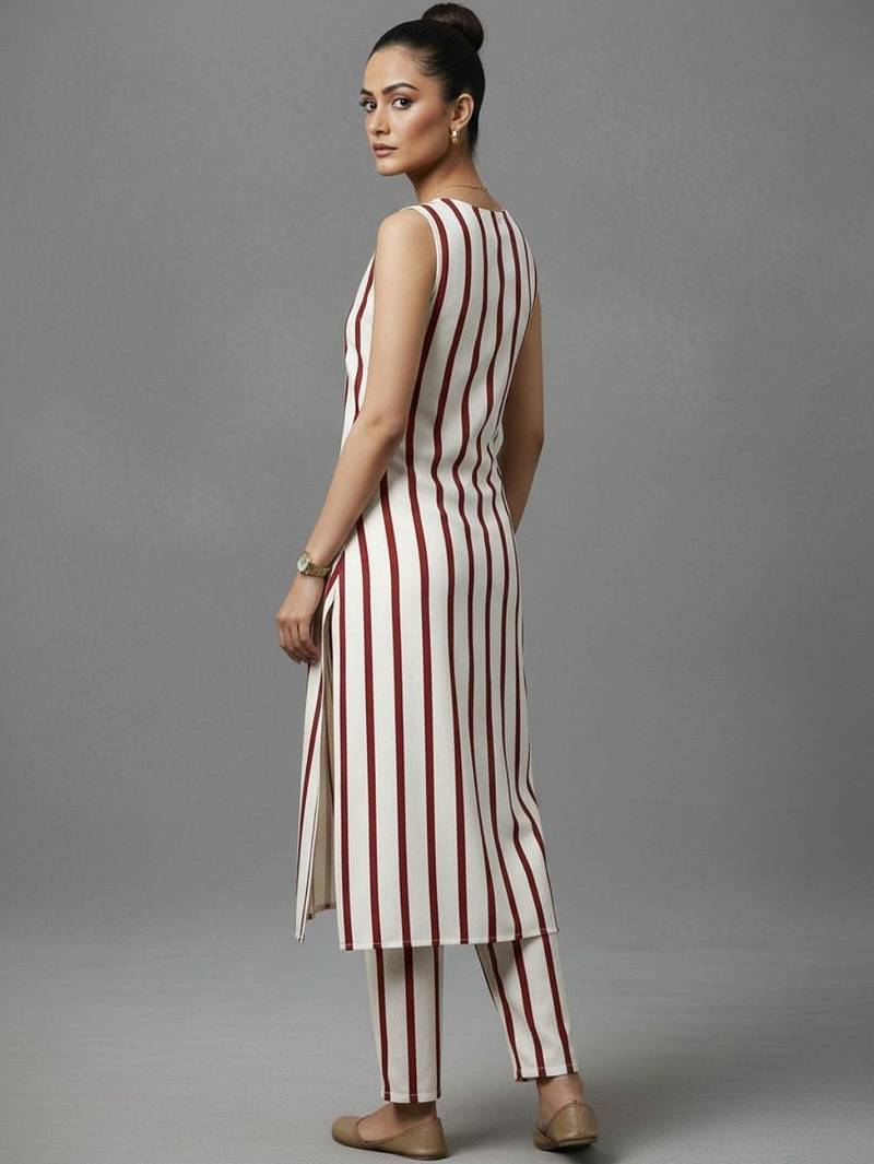 women striped regular sequinned workwear kurta with trousers