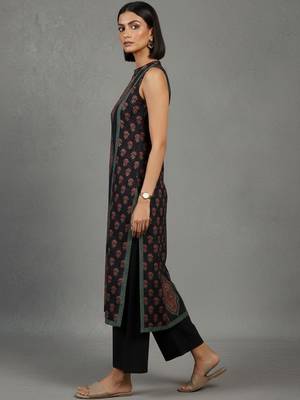 women ethnic motifs printed regular workwear kurta with trousers 2