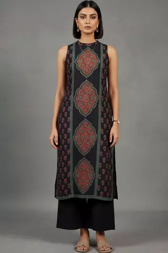 women ethnic motifs printed regular workwear kurta with trousers