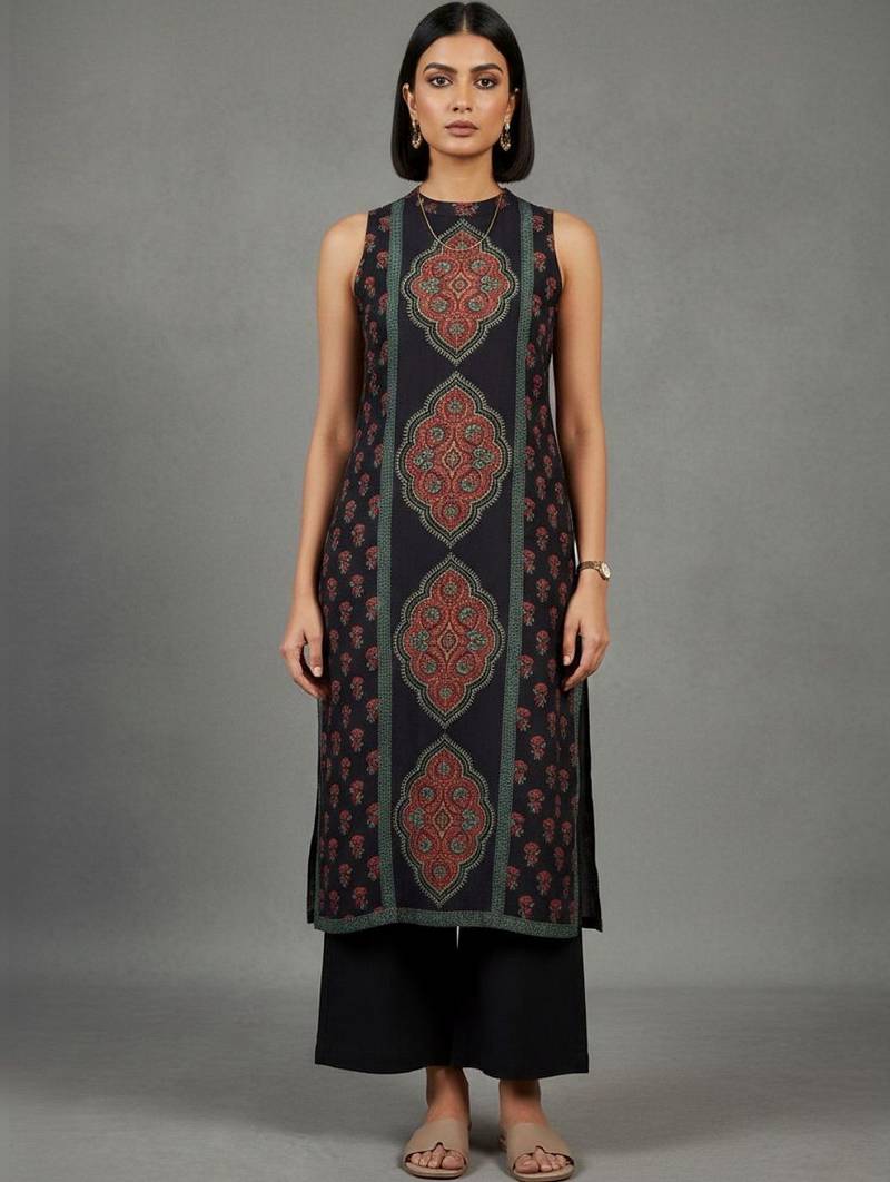 women ethnic motifs printed regular workwear kurta with trousers