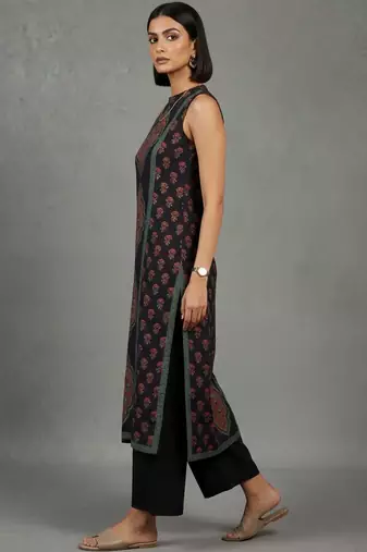 women ethnic motifs printed regular workwear kurta with trousers