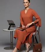 women regular silk crepe workwear kurta with trousers