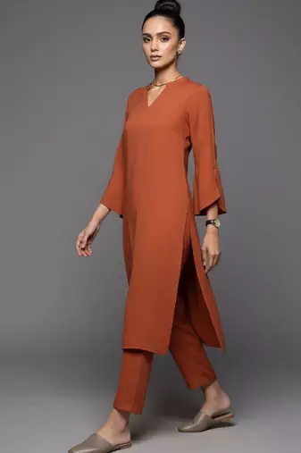 women regular silk crepe workwear kurta with trousers