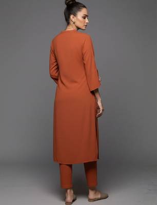 women regular silk crepe workwear kurta with trousers 5