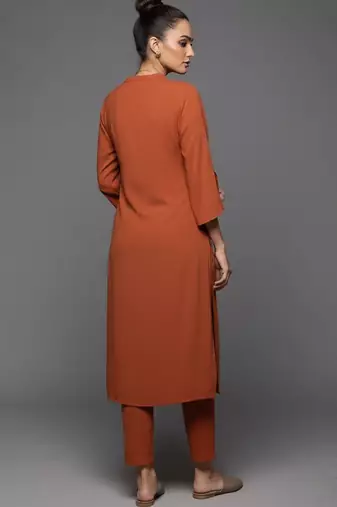 women regular silk crepe workwear kurta with trousers