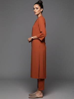 women regular silk crepe workwear kurta with trousers 6
