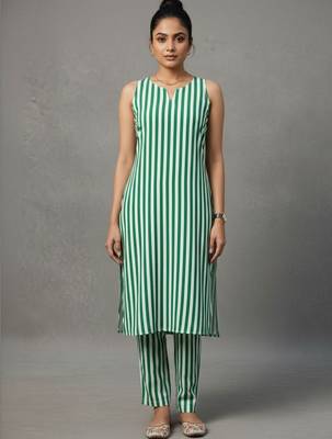 women striped regular workwear kurta with trousers 1