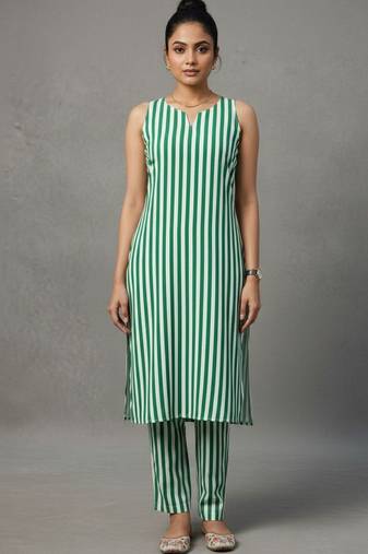 women striped regular workwear kurta with trousers