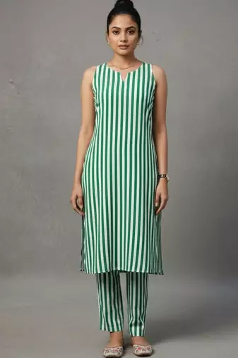 women striped regular workwear kurta with trousers