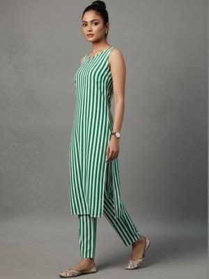 women striped regular workwear kurta with trousers 3