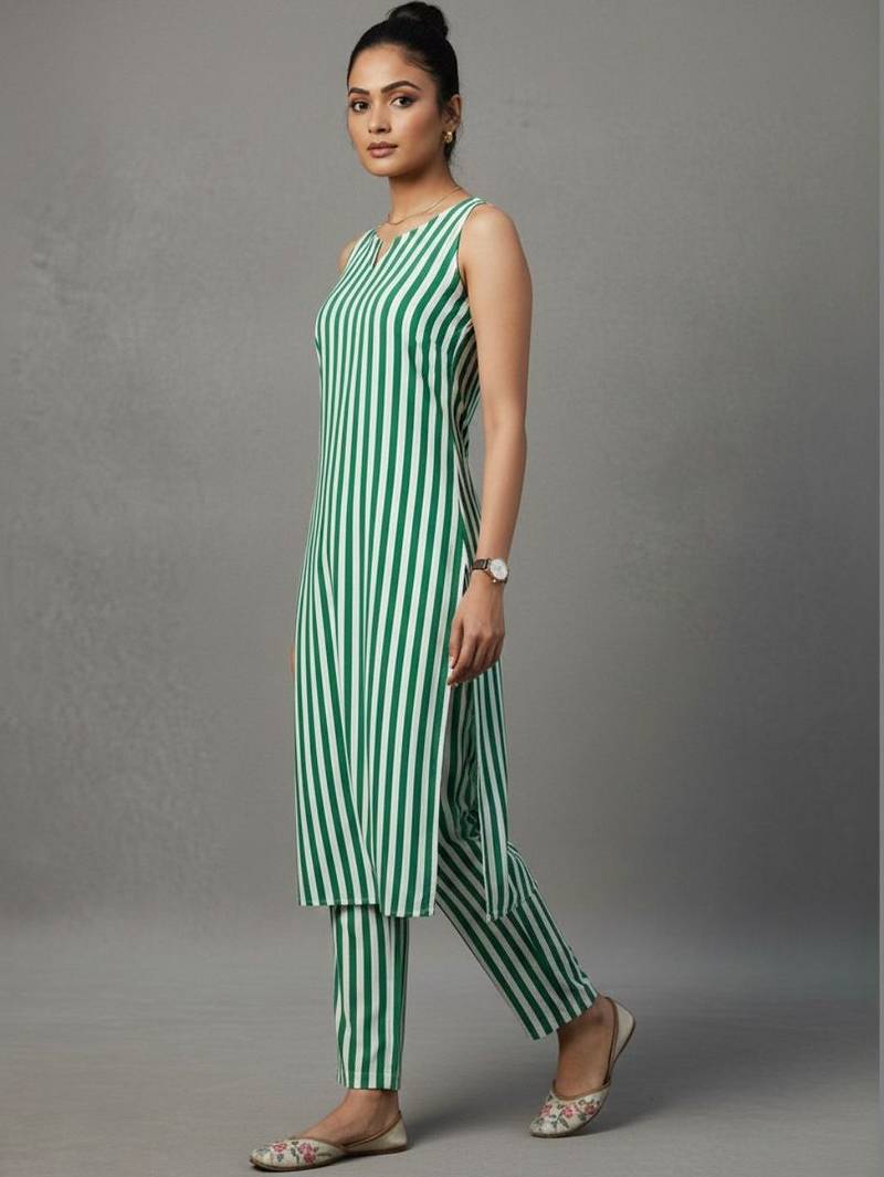 women striped regular workwear kurta with trousers