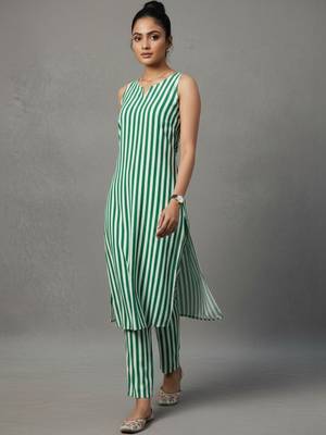 women striped regular workwear kurta with trousers 4