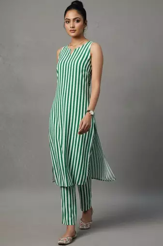 women striped regular workwear kurta with trousers