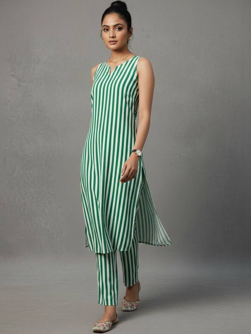 women striped regular workwear kurta with trousers