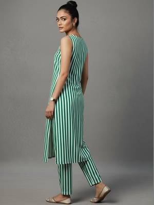women striped regular workwear kurta with trousers 5