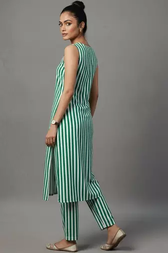 women striped regular workwear kurta with trousers