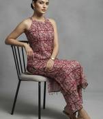 women ethnic motifs printed regular cotton workwear kurta with trousers