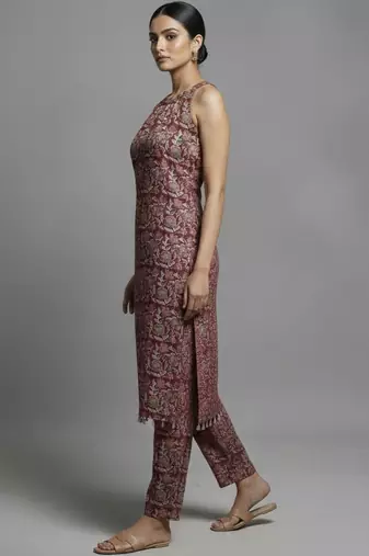women ethnic motifs printed regular cotton workwear kurta with trousers