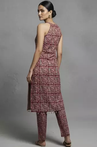 women ethnic motifs printed regular cotton workwear kurta with trousers