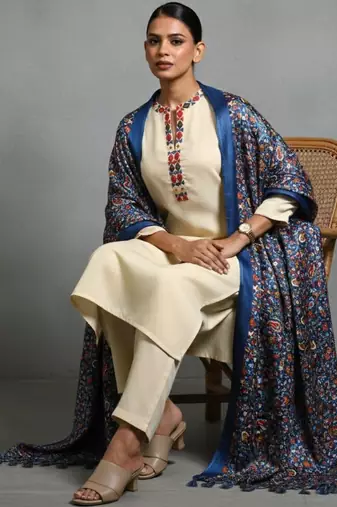 women embroidered regular thread work workwear kurta with trousers & with dupatta