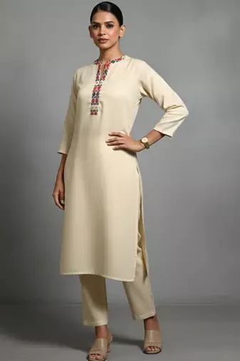 women embroidered regular thread work workwear kurta with trousers & with dupatta