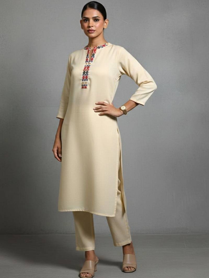 women embroidered regular thread work workwear kurta with trousers & with dupatta