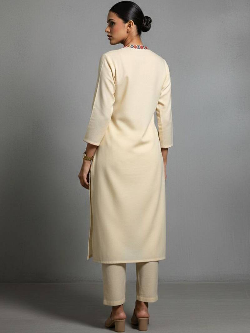 women embroidered regular thread work workwear kurta with trousers & with dupatta