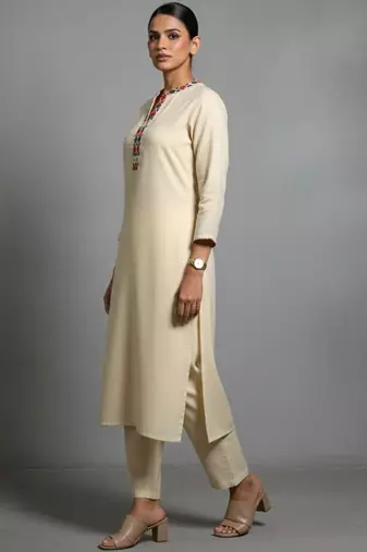 women embroidered regular thread work workwear kurta with trousers & with dupatta