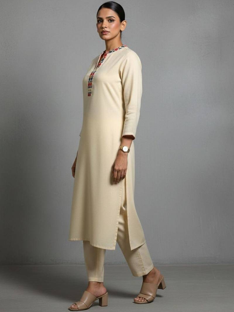 women embroidered regular thread work workwear kurta with trousers & with dupatta
