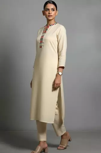 women embroidered regular thread work workwear kurta with trousers & with dupatta