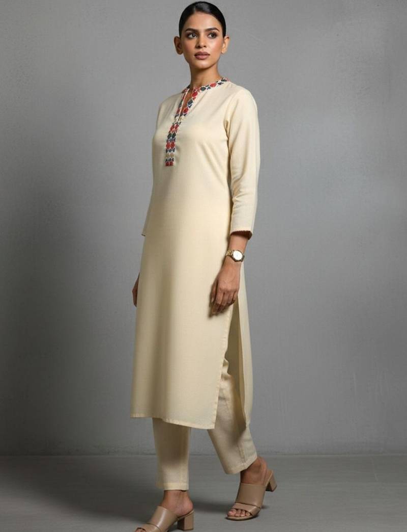 women embroidered regular thread work workwear kurta with trousers & with dupatta