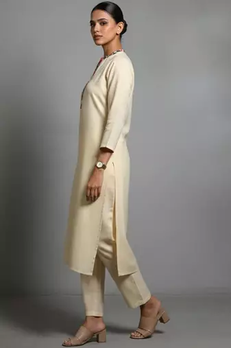 women embroidered regular thread work workwear kurta with trousers & with dupatta