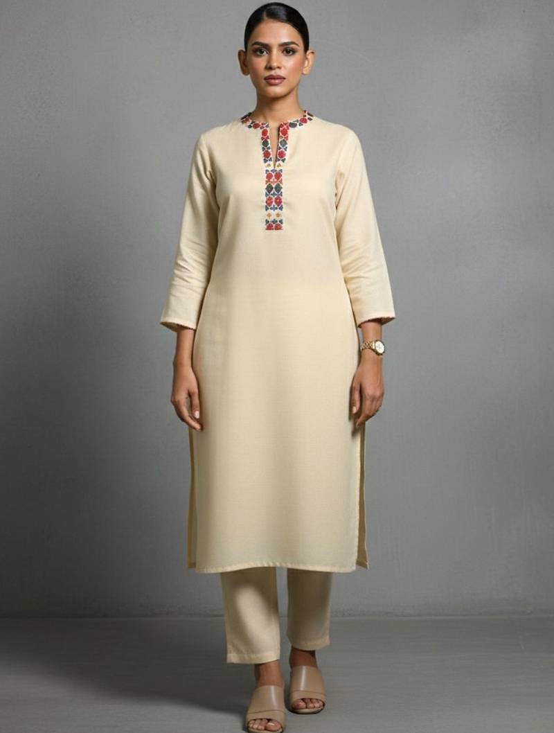 women embroidered regular thread work workwear kurta with trousers & with dupatta