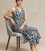 women printed regular cotton workwear kurta with trousers